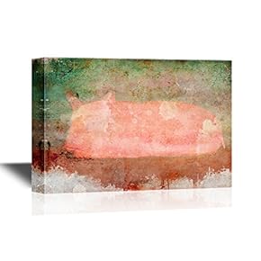Pigs Canvas Wall Art - Abstract Style Pig on Retro Style Background - Gallery Wrap Modern Home Art | Ready to Hang - 12x18 inches