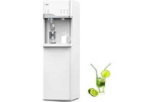 IKT Self Cleaning 4 in 1 Water Cooler Dispenser with Ice Maker for 5 Gallon Bottle Bottom Loading 22lbs Daily Capacity Empty Bottle Light White