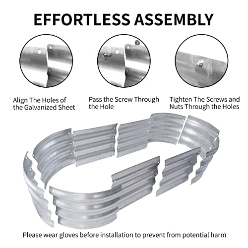 WERYGUTE Galvanized Raised Garden Bed, Metal Garden Bed Oval Planter Boxes Outdoor for Gardening, Stock Tank for Vegetables, Herbs with Gloves, Plant Tags and Labels 4*2*1ft (Silver)