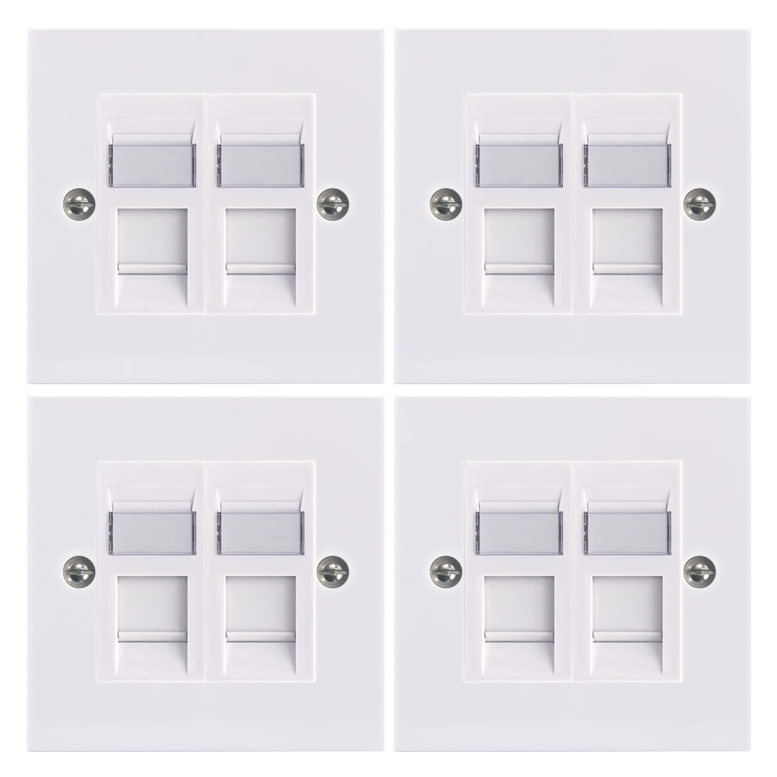 LEENUE RJ45 Socket Cat6, Double Socket RJ45 Network Wall Plate 2 Port with Keystone Jack, 4 Pack White