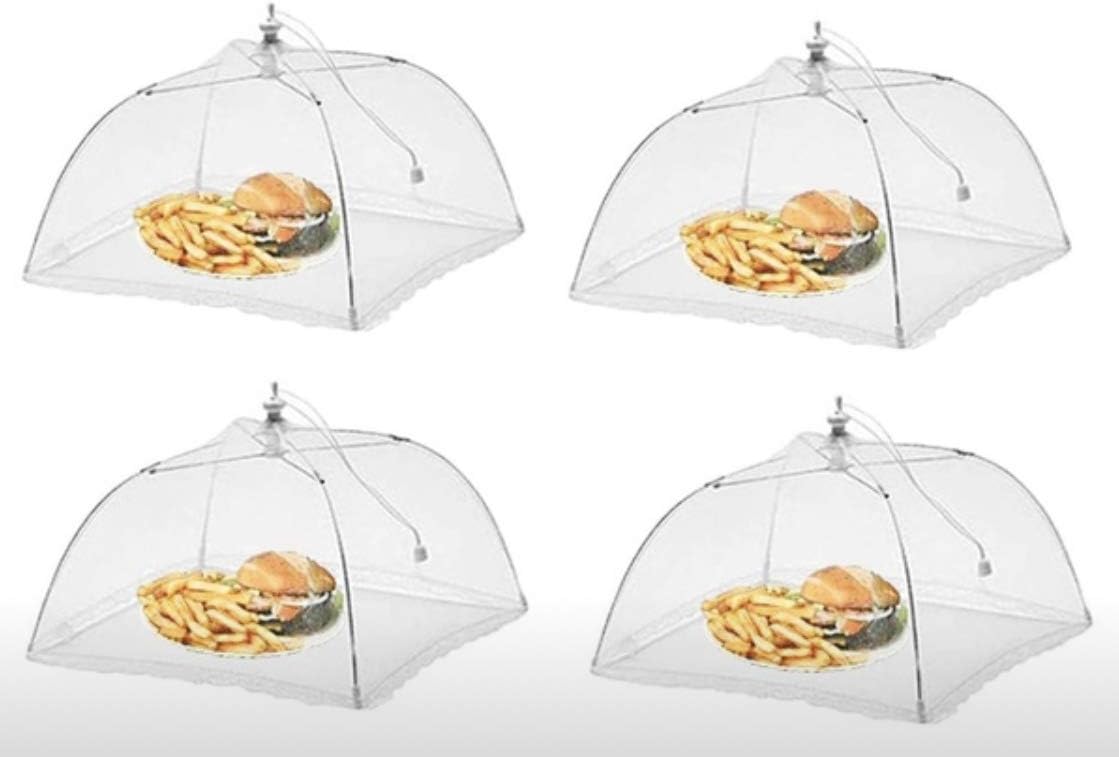RHP Fliegenhaube XL 4er Set Abdeckhaube für Essen, Faltbare Kuchenabdeckung Fliegenschirm Lebensmittel Abdeckung, Perfekter Fliegen-Schutz für Essen, Obst, Picknick, BBQ, 29x29x30 cm, Weiß