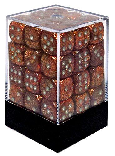Chessex Dice d6 Sets: Glitter Gold / Silver - 12mm Six Sided Die (36) Block of Dice