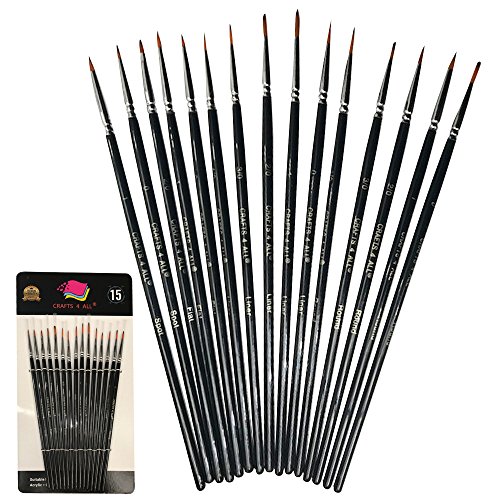 Crafts 4 ALL Paintbrushes 15 Piece Set for Detail Painting finetip Paint Brush Set Round Pointed Tips Nylon Hair for Acrylic & Watercolor Paints