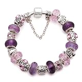 (7.8inch/20cm) Fashion Style Purple Glass Beads Charm Beaded Complete Silver-Tone Bracelets