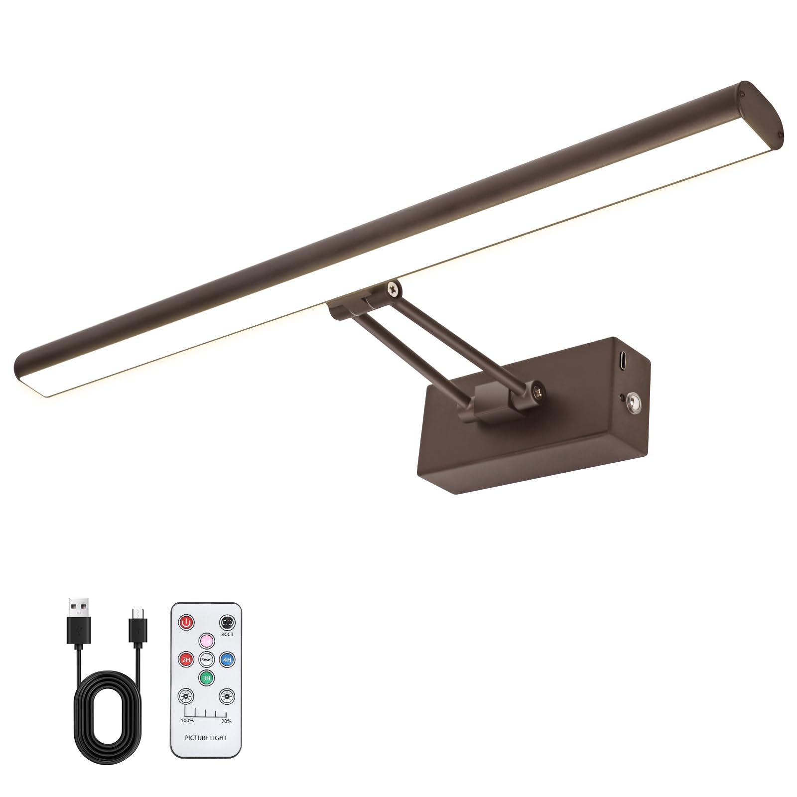 Photo 1 of HOWMZON Picture Light,17.5" Picture Frame Light,Art Light, Picture Light Battery Operated,3CCT Picture Lights for Wall,Wireless Picture Lights with Remote for Wall Display, Photo,Library (Bronze)