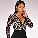 Kearia Women Sexy Deep V-Neck Bodycon Long Sleeves Mini Slim Lace Dress Clubwear Dress Black Medium
