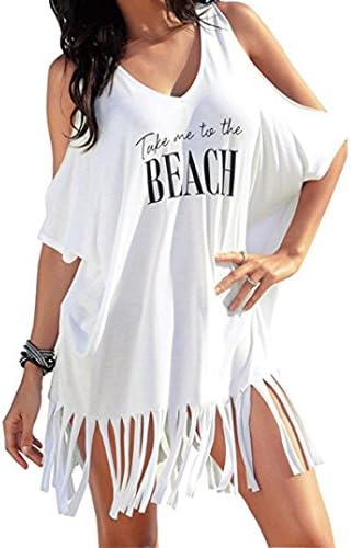 WOCACHI Womens Tassel Swimsuit Cover Up Off Shoulder Beach Dress Swimwear Bikini Bathing Suit Beachwear