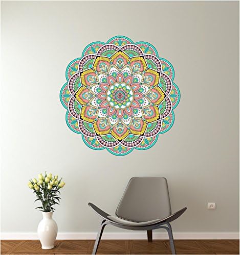 24" Mandala Ethnic Floral #4 Mural Panoramic Wall Decal Sticker Removable Reusable Ornament Meditation Home Office Teen Bedroom Decor