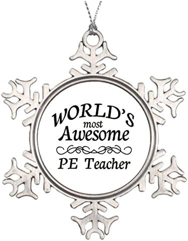 TPerse8 Personalised Christmas Tree Decoration World's Most Awesome PE Teacher Photo Frame Snowflake Ornament