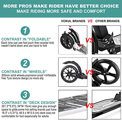VOKUL Foldable Kick Scooter for Adults Teens Kids with Big 200mm Wheel,Hand Disc Brake Two-Wheels Commuter Scooter -Aesthetic Design,Full Aluminum Body,3 Seconds Easy-Folding System,220lbs Capacity