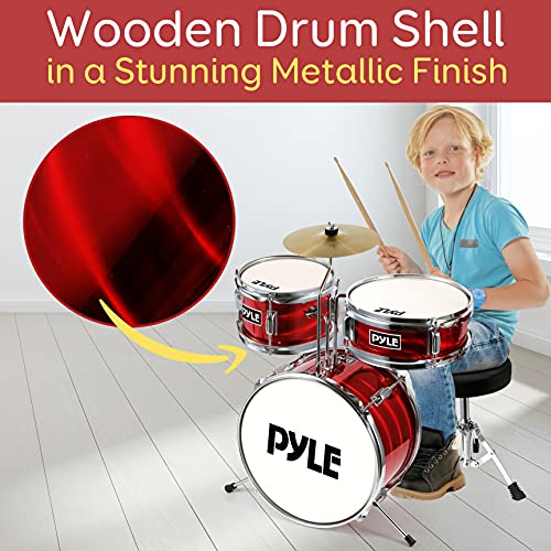 Pyle Drum Set for Kids 3 Piece Beginner Drum Kit, Silencing Pads 13