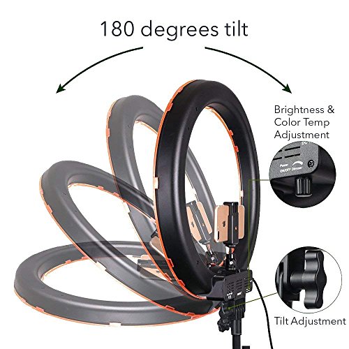 Neato Tek 18 inch Photo Video Bi-Color LED Selfie Ring Beauty Light Stand, LED Dimmable & Color Temperature Adjustable Makeup Circle Lighting Kit