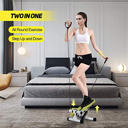 KENL-Stepper-Stair-FitnessMini-Stepper-Fitness-Cardio-Exercise-TrainerHeight-Adjustable-Stepper-Twisting-MachineStepper-Exercises-Equipment-LCD-Monitor-and-Resistance-Bands-Women-ManYellow