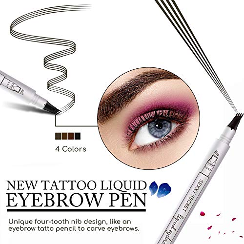 Tattoo Pen Microblading Eyebrow Pencil(4 Pack 4 colour), Smudge-Proof Ink Gel Tint with Four Tips, Natural Hair-Like, Tint Dye Cream for Eyes Makeup