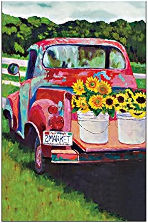 Flower Garden Flag Sunflowers On Truck Double Sided Outdoor Flags Of 100% Polyester And Waterproof Fade And Mildew Resistant-12.5 X 18 Inch Banner