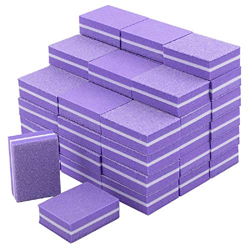 YIMART 20 Pcs Double-sided Mini Nail Buffer Block Colorful Sponge Nail Polish Sanding Buffer Strips Nail File Blocks Manicure Tools (Purple)