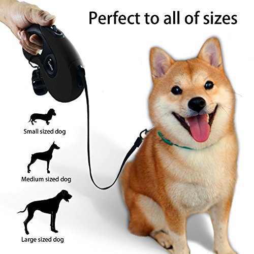 Cadtog Retractable Dog Leash,16 ft Dog Walking Leash for Medium Large Dogs up to 110lbs,One Button Break & Lock, Dog Waste Dispenser and Bags Included (Black)