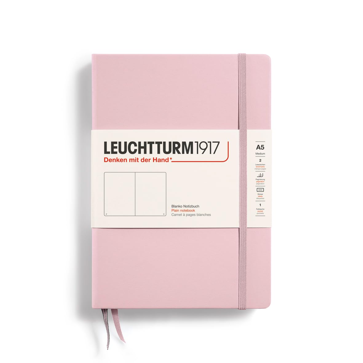 LEUCHTTURM1917 361577 Notebook Medium (A5), Hardcover, 251 Numbered Pages, Powder, Plain