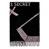 Victoria's Secret Limited Edition Black with Pink Script Logo Soft Cozy Throw Blanket with Fringes