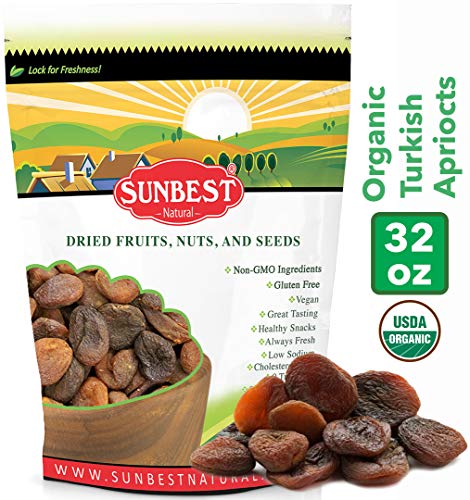 SUNBEST Sun Dried Organic Apricots, Organic Dried Turkish Apricots, Unsulphured in Resealable Bag (Organic, 2 Lb)