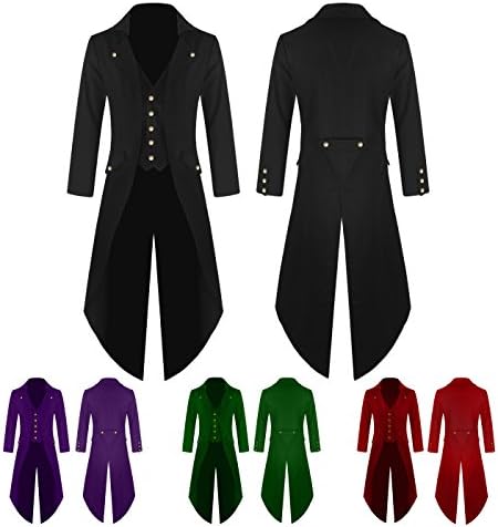 KASST Men's Gothic Tailcoat Victorian Costume Steampunk Jacket for Halloween Party (L, Red)