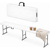 EconoHome Portable White Folding Bench &ndash; Heavy-Duty, Lightweight, and Easy to Carry &ndash; Perfect for Indoor &amp; Outdoor Events, Camping, Picnics, and Parties