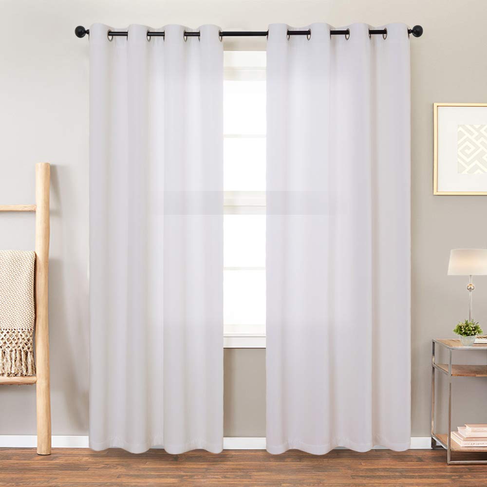 White Curtains Linen Textured for Living Room Drapes for Bedroom 108 inches Long Light Reducing Window Treatment Set 2 Panels Grommet Top, 1 Pair