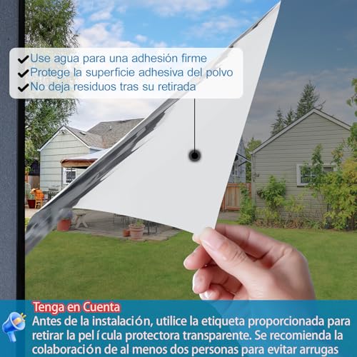 Niviy Mirror Vinyl for Windows Privacy 44.5 x 200 cm Vinyl for Glass Mirror Effect Anti UV Anti Heat Vinyl Window Privacy for Home Office Silver