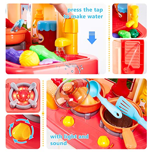 HERSITY Kinder Spielküche Kinderküche Zubehör mit Licht und Sound Herd Spüle Backofen Kochgeschirr Spielzeug… – Bild 3