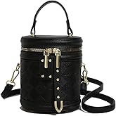 SYHTBYOH Mini Bucket Crossbody Bags for Women Vegan Leather Small Round Shoulder Round Handle Handbag Purses