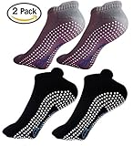 Anti Non Slip Socks with Grips for Men And Women - Anti Skid Socks Pilates And Yoga - 2 Pack (2 in Black and 2 in Gray)