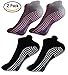 Anti Non Slip Socks with Grips for Men And Women - Anti Skid Socks Pilates And Yoga - 2 Pack (2 in Black and 2 in Gray)