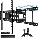 Everstone TV Wall Motion Full Motion Swivel Bracket,Fit 16" 18" 24" Studs,26-60 Inch LCD LED Curved TVs,Articulating Dual Arm,Up To 400x400MM, 88lbs,HDMI Cable