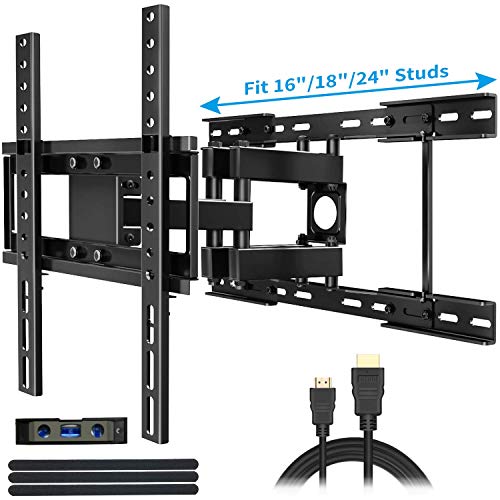 Everstone TV Wall Motion Full Motion Swivel Bracket,Fit 16" 18" 24" Studs,26-60 Inch LCD LED Curved TVs,Articulating Dual Arm,Up To 400x400MM, 88lbs,HDMI Cable