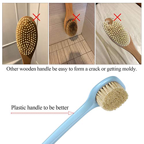 Body Brush for Dry or Wet Brushing,Stiff Bristles for Dry Skin Body Exfoliator, 18" Long Handle Shower and Bath Scrubber for Wash Brushing, Exfoliating,Leg Exfoliant Massage (Blue) - Thumbnail 3