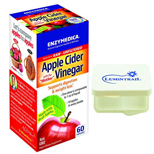 Enzymedica - Apple Cider Vinegar, Natural Support for Digestion and Healthy Weight Balance with the Mother Preserved in Each Serving, Non-GMO, Vegan, 60 Capsules Bundle with Lumintrail Pill Case Enzymedica - Apple Cider Vinegar, Natural Support for Digestion and Healthy Weight Balance with the Mother Preserved in Each Serving, Non-GMO, Vegan, 60 Capsules Bundle with Lumintrail Pill Case