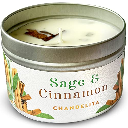 Chandelita Scented Candle with Sage and Cinnamon for Home Blessing and Energy with Soy Wax for Purification, Meditation - Chakra Candles - Sage and Cinnamon Candle - Candle Wax - Aromatherapy Candle