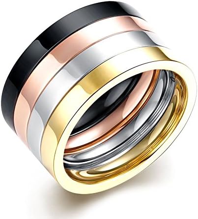 TIDOO Jewelry Pack of 4 Men's Stainless Steel Rings --Black, Rose Gold, Silver, Gold Tone 4 in One Set