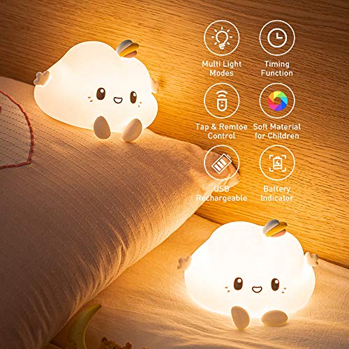 One Fire Cute Night Light for Kids,Baby Children Nightlight,Nursery Cloud Color Changing Bright Toddler Portable Lamp Remote,Squishy Soft Led Silicone Glow Battery Operated Night-Light for Bedroom