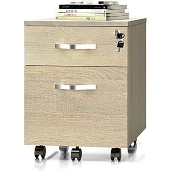VIPEK 2 Drawer Mobile File Cabinet with Lockable Casters Wheels Drawer Organizer Filing Storage System Rolling Wood Vertical Filing Cabinet for Home Office, Light Oak