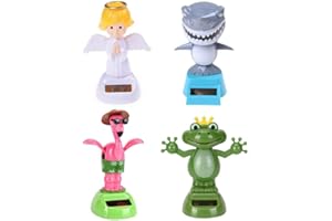 CosCosX 4 Pcs Solar Powered Dancing Animal Dolls Swinging Animated Bobble Dancer Window Sun Catcher Car Decor Portable Suncatchers,Frog Angel Shark Flamingo Home Car Ornament Kids Toys Gifts