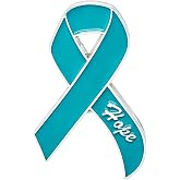 Teal Ribbon Awareness Pin with Hope Engraved, Ovarian Cancer Sexual Assault Mental Health Awareness Lapel Pin, Enamel Ribbon Brooch for Clothing Backpack Hat, Hope Support Jewelry Gift for Women Men