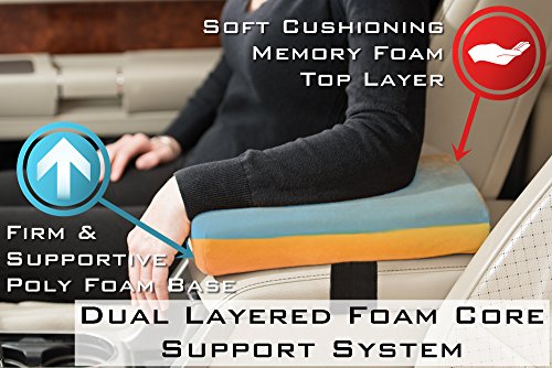 Auto Armrest Console Cushion - Memory Foam Car Console Pad - Arm Rest Support – Luxury Soft Velour Cover –- Vehicle Center Storage Console Pillow Cover (Tan, Medium)