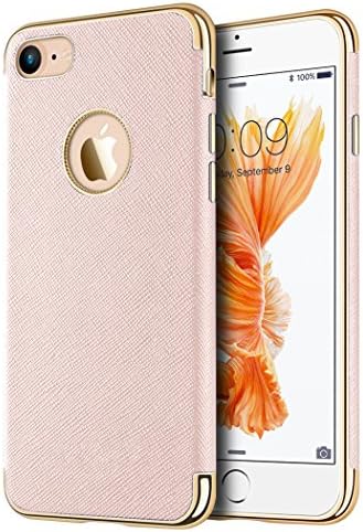 Apple Iphone 7 Saffiano Luxury Tpu Case With Electroplated Frame / Buttons &amp; Built-In Magnatic Metal Plate - Rose Gold