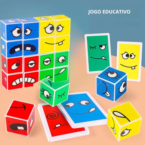 Brinquedo Educativo 3 EM 1 Cubo das Emoções com sininho - Monta cara e Pares Malucos Jogo Pedagógico Criativo e Divertido para Crianças, Meninos e Meninas, Didático Lúdico 3+ Anos Jogos de Tabuleiro