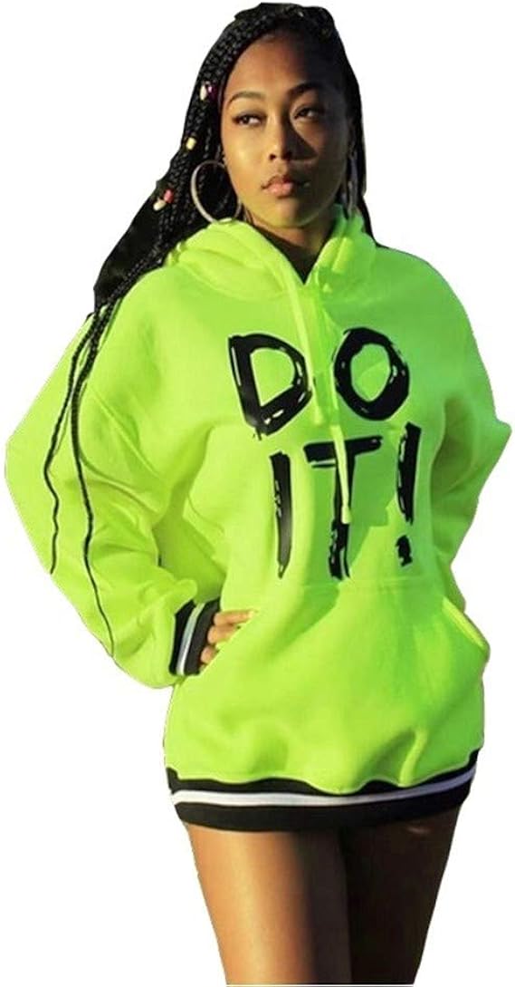 Amazon 1032ダンス衣装 レディース トップス プルオーバー ネオンカラー パーカー トレーナー スウェットシャツ ゆったり 大きいサイズ ヒップホップ ダンスウェア 蛍光色 蛍光緑 蛍光グリーン トレーナー パーカー 通販