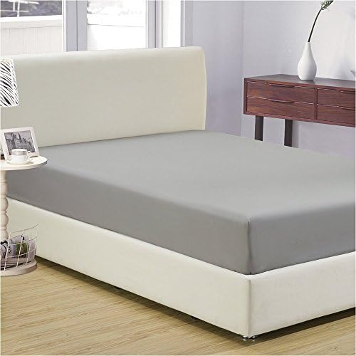 1000 Thread Count Solid Egyptian Quality 100% Cotton 1 PC Fitted Sheet(Bottom Sheet Only) Extra Long Fit Upto 15" inches Deep Pocket (Queen , Silver Grey).