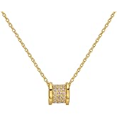 18K Gold Plated Zircon Charm Pendant Necklace – Stainless Steel Chain, Circle Design for Women