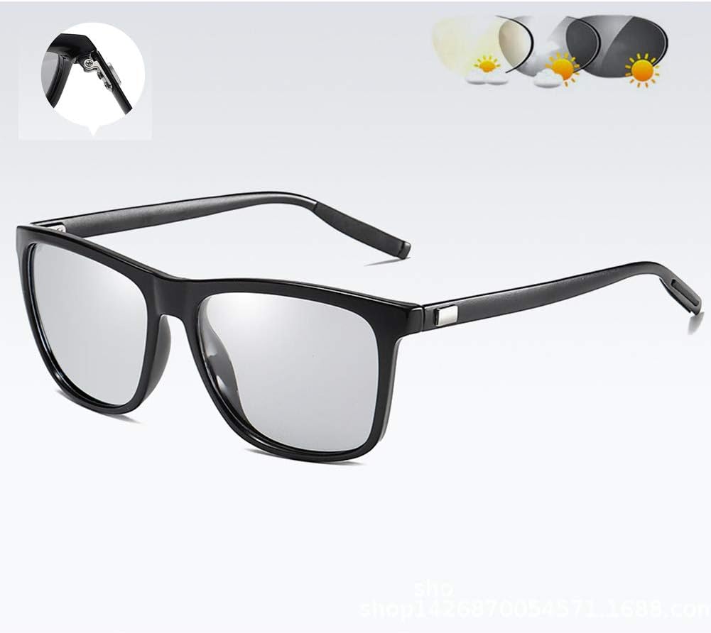 HQMGLASSES Men's Smart Photochromic Polarized Reading Glasses, HD Lens Ultralight Rectangular Frame Sunglasses / UV400 / Anti-Glare Magnification +1.0 to +3.0,Black,+2.25