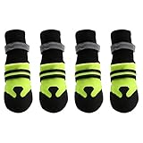 Magic Cindy Waterproof Dog Shoes Weave Dog Boots Reflective Velcro Straps and Anti-Slip Sole, Fluorescent Green, 4pcs